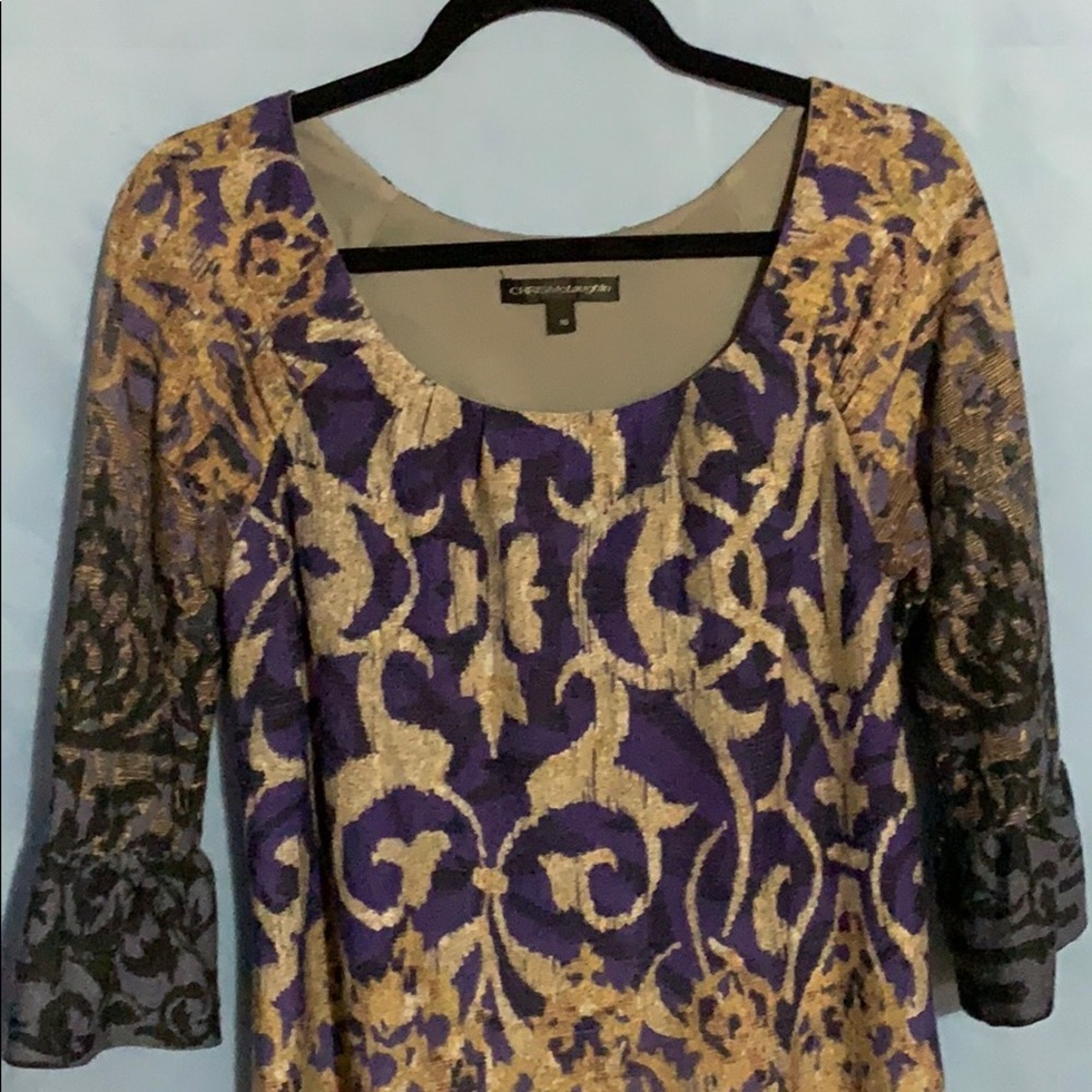 Cynthia Steffe Purple & Gold Long Sleeve Scoop Neck Dress